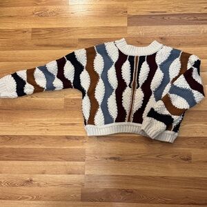 Wave Pattern Women's Sweater in Cream, Blue, and Brown